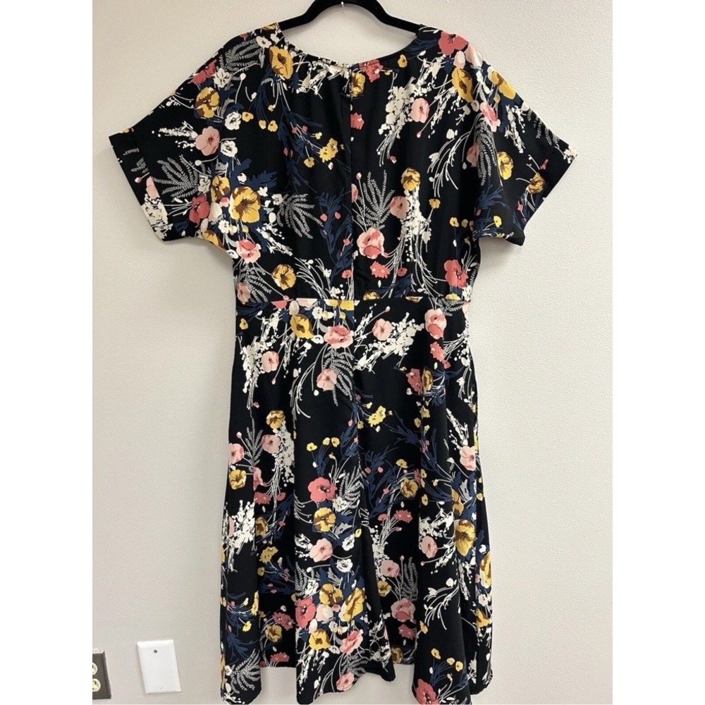 Lulu's Black Floral Long Sleeve Dress with Pink and Mustard Flowers
